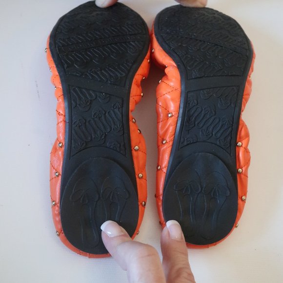 Livit + Sway Orange Leather Studded Folding Ballerina Flats Sz 8 1/2 * - Picture 3 of 6